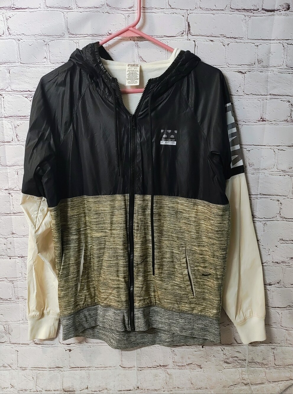 VS Pink Grey Black Block Rain Jacket Hooded XS